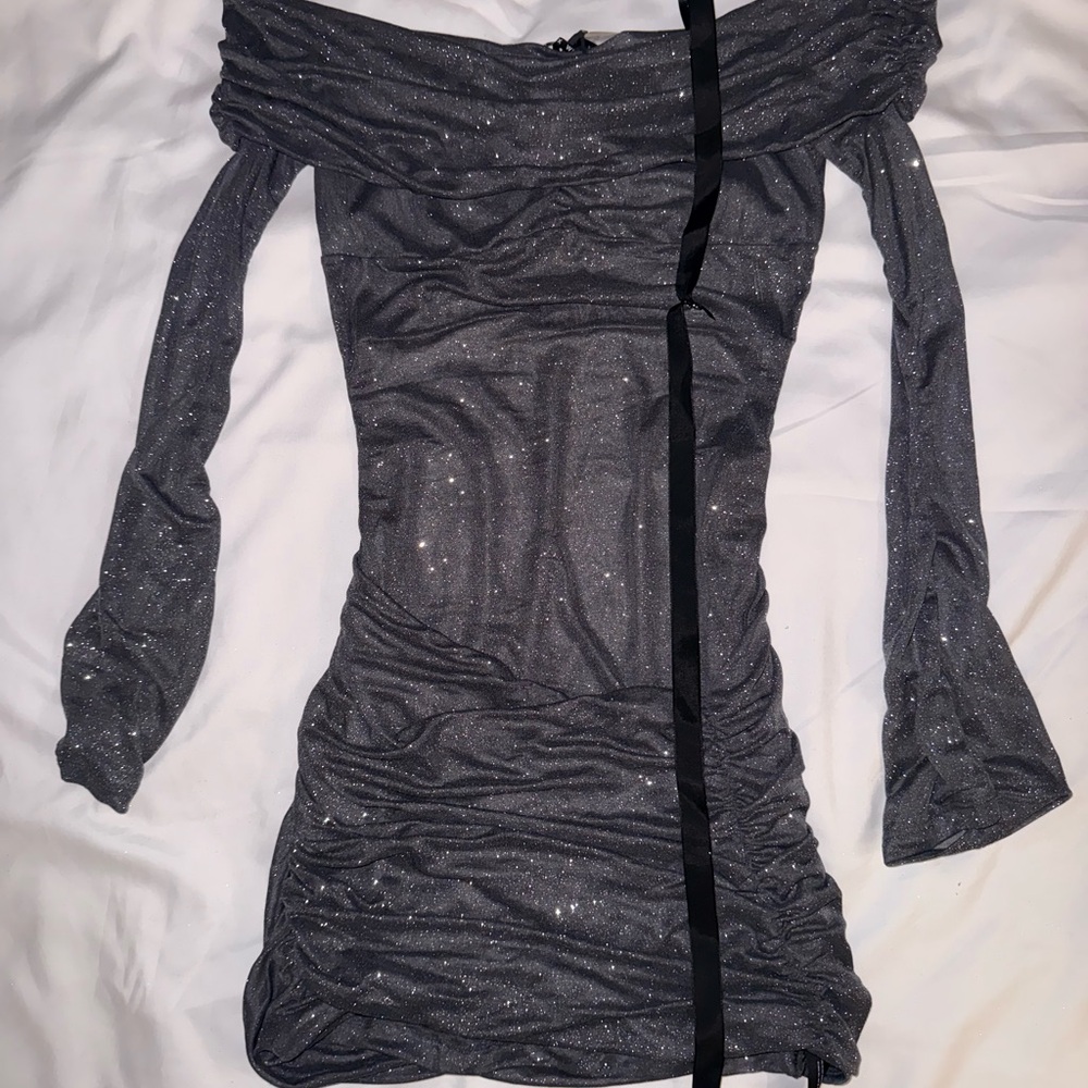 White Fox Boutique Sparkling Charcoal Long Sleeve Dress